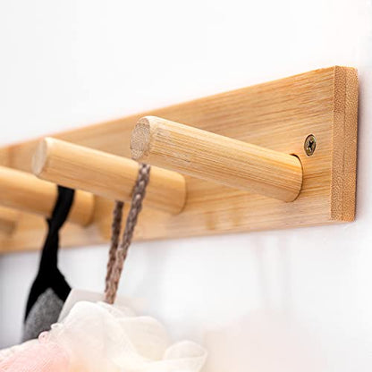 Wall Mounted Coat Rack, 5-Pegs Bamboo Entryway Hat Rack for Wall, Hooks for Hanging Coats and Jackets, Bathroom Kitchen Towel Rack Wall Hangers for Clothes Towel Hats Jackets - size: 5-Hook Rack