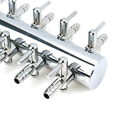Aquarium Air Manifold 10Way Inline Flow Splitter Lever Valves | This 10-way inline manifold splitter features lever control valves for aquarium air pumps - size: 10 Ways