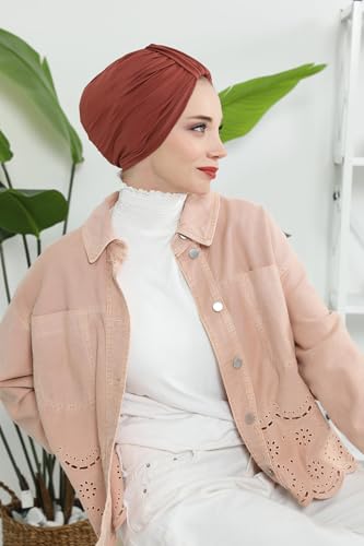 Aisha's Design Instant Turban Plain Cotton Scarf Head Wrap Lightweight Hat Bonnet Cap for Women - color: Cinnamon
