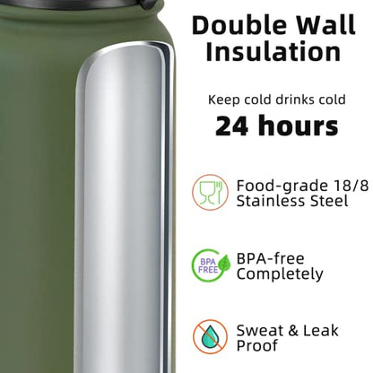 Fanhaw 20 oz Insulated Stainless Steel Water Bottle with Anti-Dust Chug Lid, Leakproof Vacuum Metal Everyday Use Bottle for Kids, Teens & Adults, Back to School Essentials (Olive Green) - color: Olive Green, style: 20 Ounces