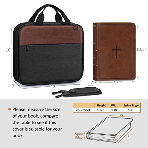 FINPAC Large Bible Cover, Carrying Book Case Church Bag Bible Protective with Zippered Pocket and Handle, Gift for Men Women - color: Black & Brown
