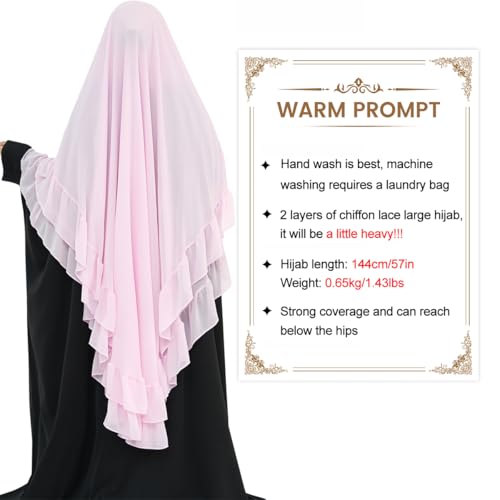 khalat Women's Hijab Chiffon Hijab for Women Muslim 2 Layers Ruffle Lightweight Large Hijab - color: Pink