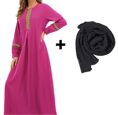 WSPLYSPJY Womens Muslim Abaya Dress Zipper Islamic Robe Pockets Maxi Prayer Clothes with Hijabs - color: Rose Red, size: Small