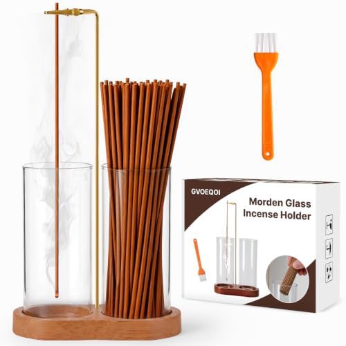 Incense Holder with 2 Tall Glass Bottle,Wooden Base Incense Stick Holder for Desktop,Incense Burner for Ash Collection,Ash Container for Meditation, Yoga, Spa, Home Decor