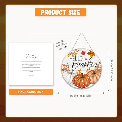 Smile Fall Thanksgiving Halloween Wooden Door Hanger, Hello Pumpkin Maple Leaf Rustic Wood Door Sign for Farmhouse Home Porch Autumn Holiday Party Decorations - style: Hello Pumpkin