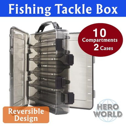 Fishing Tackle Box Set – 2-Pack Double-Sided Reversible Lure Organizer (Black,10-Slotx2) - color: Black,10-Slotx2