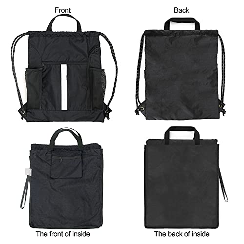 BeeGreen Drawstring Backpack Bag Sports Gym Backpack with Shoe Compartment and Two Water Bottle Holder for Men Women Large String Backpack Athletic Sackpack Workbag Black - color: Black, style: Drawstring With Shoe Compartment
