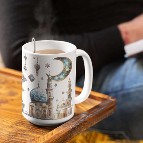Customized Name Ramadan Coffee Cup, Custom Sparkling Islamic Mosque Mug, Personalized Religious Holiday Full Wrap Cup, Muslim Festivals White Ceramic Mug 11oz 15oz, Gift For Women Men - color: XUA-1124-3654-Islamic Mosque Mug