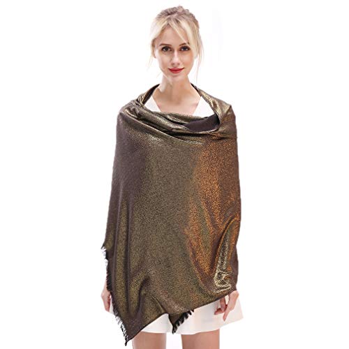 LMVERNA Women's Sparkling Metallic Soft Pashmina Shawls and Wraps Scarf in Solid Colors - color: Black-gold