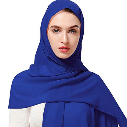 Yeieeo Chiffon Head Wraps for Women - Solid Color Fashion Bubble Chiffon Scarf Hijab - color: Royal Blue