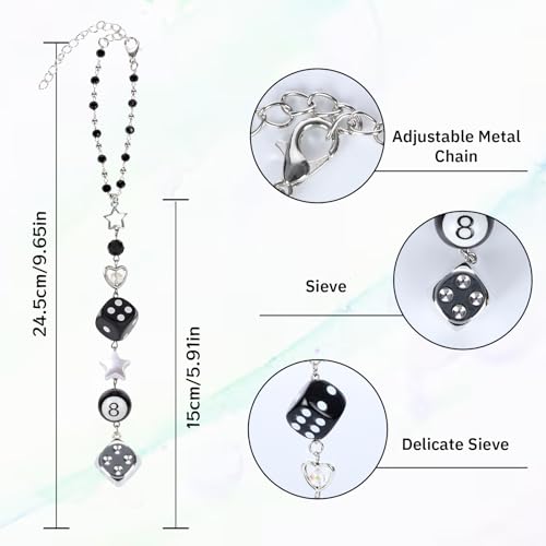Dice Star Car Charm - Silver Black 8 Ball with Beads Rear View Mirror Charms Cars Accessories, Interior Y2K Aesthetic Hanging Ornament Pendant for Women Men - style: Dice