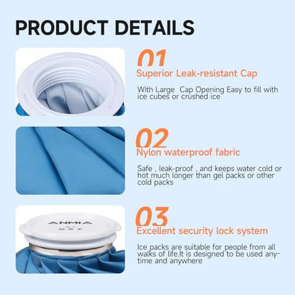 ANMIA Ice Pack Bags with Wrap for Injuries Reusable, Cold Pack Water Bag Hot Bag for Pain Relief, Leak-Proof Elastic Ice Bag, Size 9'' - style: 9" with Wrap