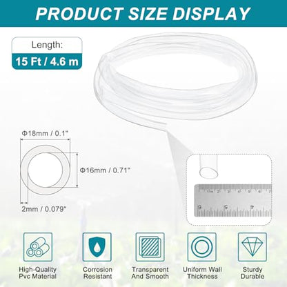 uxcell 5/8 Inch Clear PVC Tubing, 16mm ID x 18mm OD - 15ft PVC Tube Lightweight Vinyl Hose, Transparent Flexible Plastic Water Tubing for Air Oil Water Transfer Aquarium Irrigation - size: 16mm ID x 18mm OD