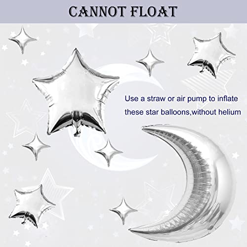 50pcs Silver Moon and Star Balloons,36"Moon Foil Balloons 18"10" Star Foil Balloons Four Pointed Star Balloon Mylar Balloon for Baby Shower Christmas Wedding Birthday Party - color: Silver Moon Star