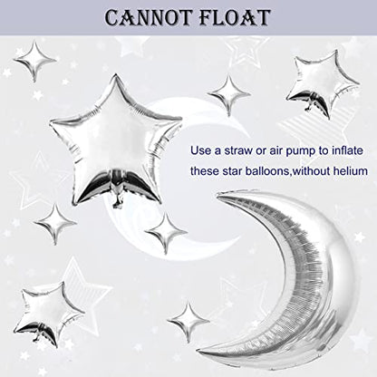 50pcs Silver Moon and Star Balloons,36"Moon Foil Balloons 18"10" Star Foil Balloons Four Pointed Star Balloon Mylar Balloon for Baby Shower Christmas Wedding Birthday Party - color: Silver Moon Star