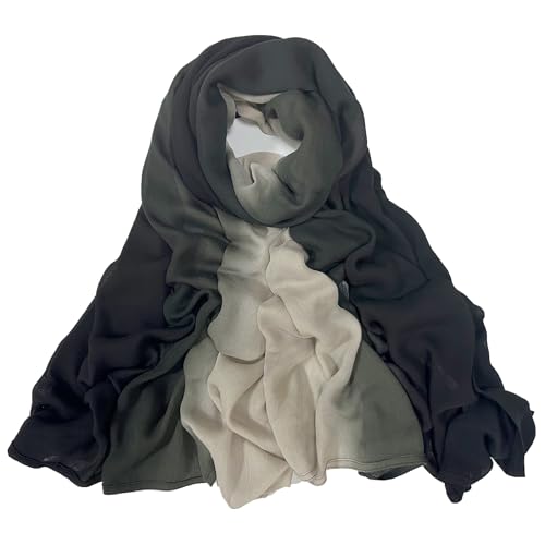 Women Scarf and Shawls, Soft Modal Jersey Scarves, Gradient Long Wrap for Spring Summer and Autumn - color: Black & Grey