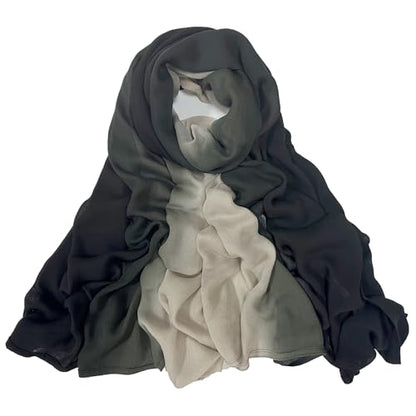 Women Scarf and Shawls, Soft Modal Jersey Scarves, Gradient Long Wrap for Spring Summer and Autumn - color: Black & Grey