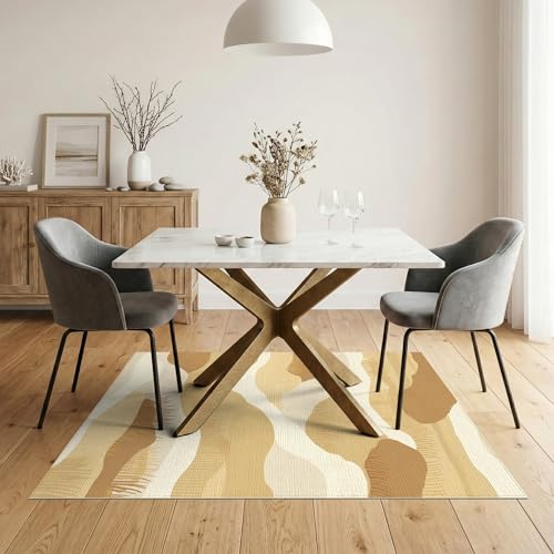 5'x7' Washable Abstract Wave Area Rug, Cream Non-Shedding Pet Friendly Carpet for Small Living Room, Playroom, Bedroom, Easy Care Kids Safe Mat | Ref:1910346 - color: Beige/Pattern 1, size: 5' x 7' (Rectangular)