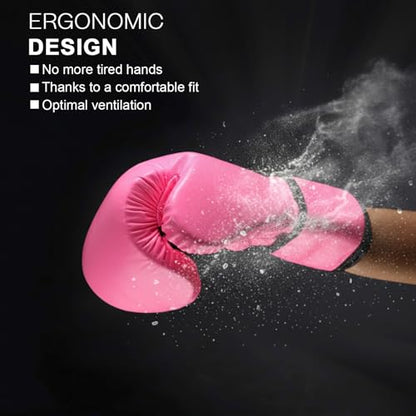 Junkin 6 Pcs Boxing Set 1 Pair of 16oz Gloves and 4 Pcs 118 in Hand Wraps for Adult Boxing Training Shockproof Gloves Training Beginner Practice Muay Thai Kickboxing Gift - color: Hot Pink