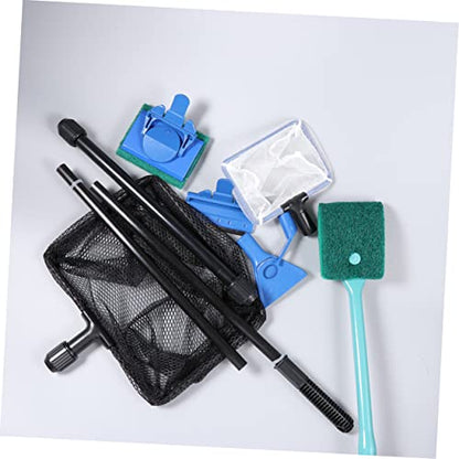 VICASKY Fish Tank Kit Aquarium Glass Tank Tools with Gravel Rake Scraper Plant Fork Sponge Brush and Net Aquatic Maintenance Green