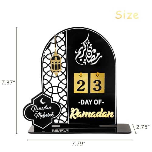Black Acrylic Countdown Advent Calendar 31 Days Til Eid' Lantern Design, Eid Mubarak Ornament for Ramadan Kareem Tabletop Decorations