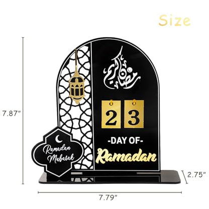 Black Acrylic Countdown Advent Calendar 31 Days Til Eid' Lantern Design, Eid Mubarak Ornament for Ramadan Kareem Tabletop Decorations