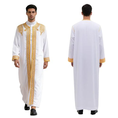 Men's Robe Muslim Clothes Muslim Islamic Pakistan Dubai Abaya Thobe Kaftan Robe Long Gown Ethnic Clothes - color: White, size: 60