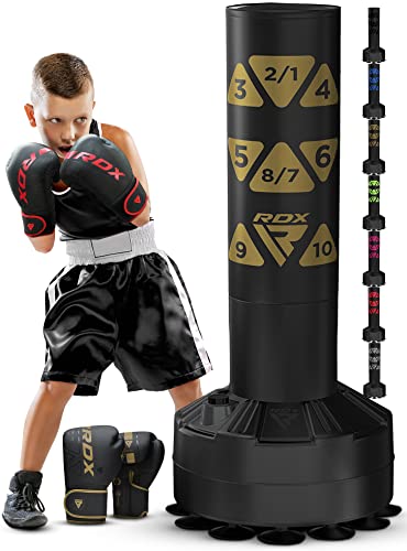 RDX Kids Freestanding Punching Bag & Cover, 4FT Heavy Duty Junior Ronin Target Pedestal Bag Set Suction Cup Stand Base Free Standing Kickboxing MMA Boxing Muay Thai Karate Home Gym Workout - color: GOLDEN