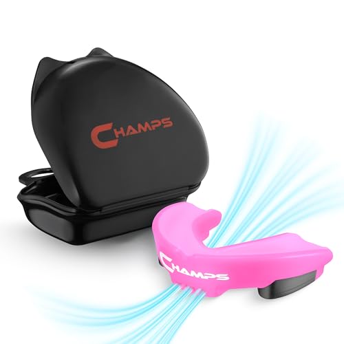 Champs MMA Breathable Mouth Guard for Boxing, MMA, Jiu Jitsu, Muay Thai, Wrestling & Combat Sports – Easy Fit, Boil & Bite Design Mouthpiece – Durable Boxing Mouthguard for Men & Adults, Case Included - color: Pink