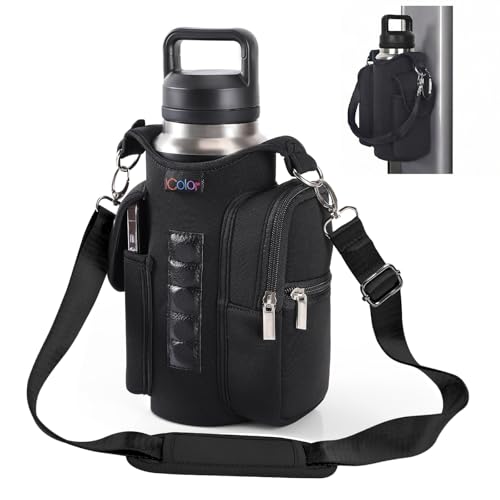 icolor Magnetic Gym Bag Water Bottle Carrier Holder with Phone Pockets & Shoulder Strap,Gym Magnetic Bag 5 Built-in Magnets Gym Accessories Organizer Sling Bottle Bag Pouch Sleeve - color: PureBlack