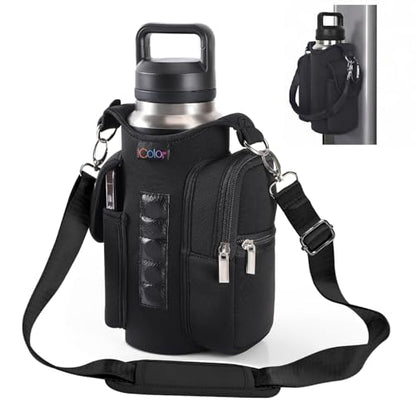 icolor Magnetic Gym Bag Water Bottle Carrier Holder with Phone Pockets & Shoulder Strap,Gym Magnetic Bag 5 Built-in Magnets Gym Accessories Organizer Sling Bottle Bag Pouch Sleeve - color: PureBlack