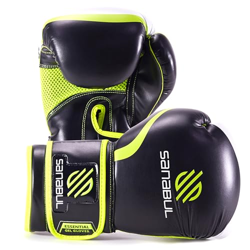 Sanabul Essential Gel Boxing Gloves for Men & Women, Kickboxing MMA, Muay Thai Gloves and Heavy Bag Training Punching & Sparring - color: Black/Green, size: 12 oz