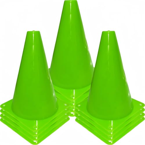 12Pcs Plastic Traffic Cones Mini Sport Cones for Basketball Football Drills, Indoor Outdoor Games Activity Festive Events - 7 Inch Orange Plastic Cones - color: green