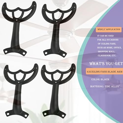 Ceiling Fan Blades Arms Replacement, 4 Pcs 52" Fan Blade Replacement Parts Mounting Bracket Kit for Replacing The Worn Fan Blades, Black - color: Black