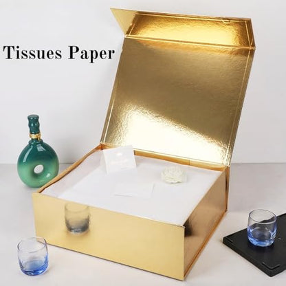 UoeRing 1 Pcs Gold Gift Box Large 11.5x8x4 Inch with Magnetic Lid | Collapsible Luxury Present Box,for Birthday,Christmas Holiday Gift Includes Card,Ribbon,Tissue Paper & Shredded Filler - color: 13.5x11.8x4.7 Inch-Gold-Pack of 1