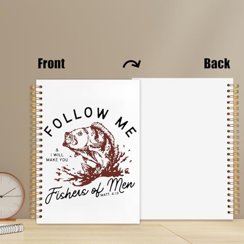 WUCHJ Red Retro Fish Christian Notebook,Boys Religious Notebook, Matthew 4:19 Bible Verse Journal, Religious Scripture Spiral Notebook Journal for Note Taking, Christian Faith Based Gifts for Women Men, 5.5x8.3 Inch - color: follow me red fish