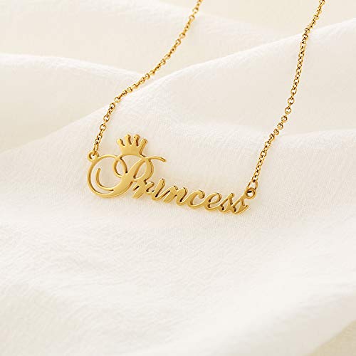 Custom Name Necklace Personalized, 18K Gold Plated Customized Nameplate Necklace Dainty Jewelry Gift for Women, Bridesmaid - color: Name Necklace with Crown