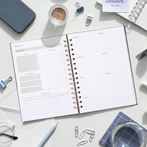 Undated Weekly and Monthly Planner Spiral Bound- Weekly Goals Notebook, To Do List, Habit Tracker Journal, Academic, Aesthetic, Stylish School or Office Supplies(6.1" x 8.4" - Green) - color: A-Green