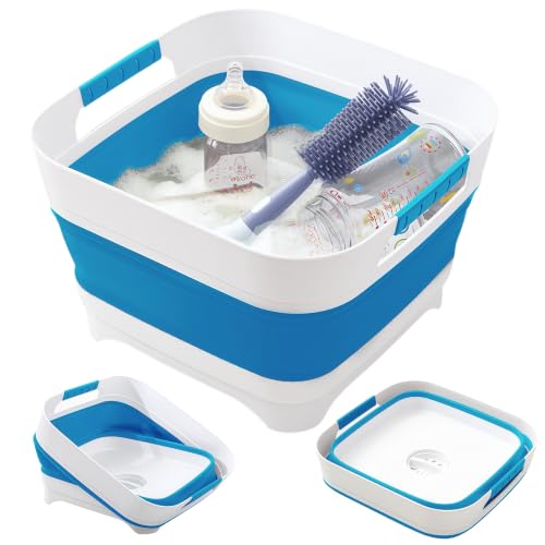 Collapsible Wash Basin for Baby Bottles - 2.4 Gallons Portable Wash Bin for RV Camping Sink, Space-Saving Dish Tub.Laundry & Utility Room Sinks (Blue) - color: Blue