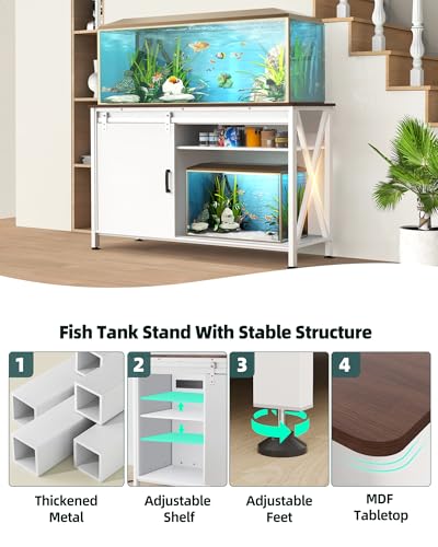 Aquarium Stand with Sliding Door,55-75 Gallon Fish Tank Stand,White - color: White, size: 55-75 Gallon