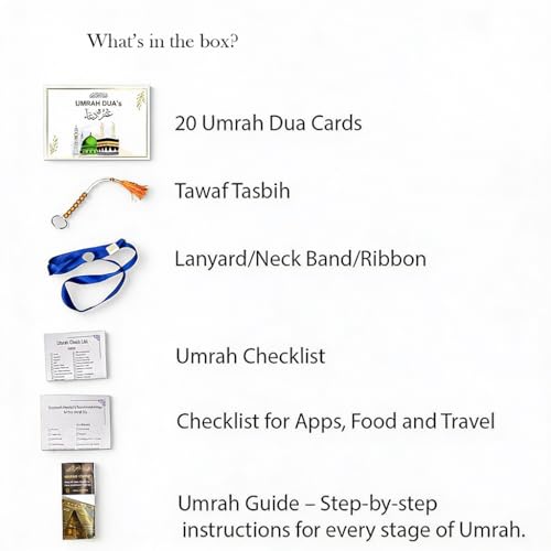 Umrah Dua Cards PVC - Tawaf Tasbih - Step by Step Guide, Umrah Checklist