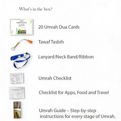 Umrah Dua Cards PVC - Tawaf Tasbih - Step by Step Guide, Umrah Checklist