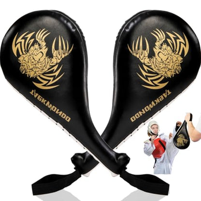Tlence 2 Pack Taekwondo Kick Pads, 15 x 7.5 x 2 inch Double Kicking Target Paddles, PU Leather Martial Arts Training Pad, TKD Strike Kickboxing Punching Sparring Equipment for Youth Adult - color: Black