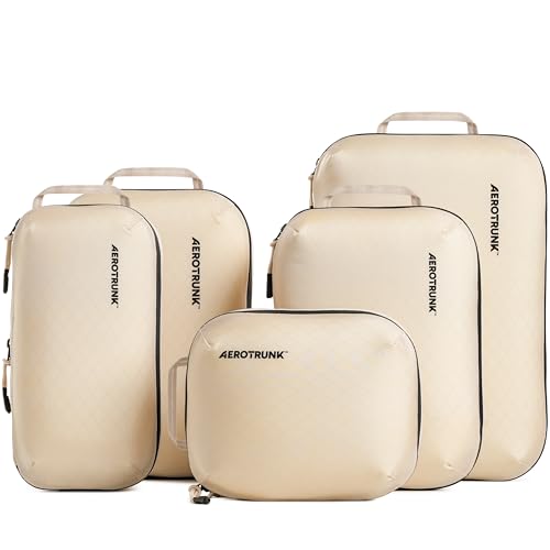 Aerotrunk Ultralight Compression Packing Cubes for Travel, 6-Pack, Beige - color: Beige, size: 6-Pack