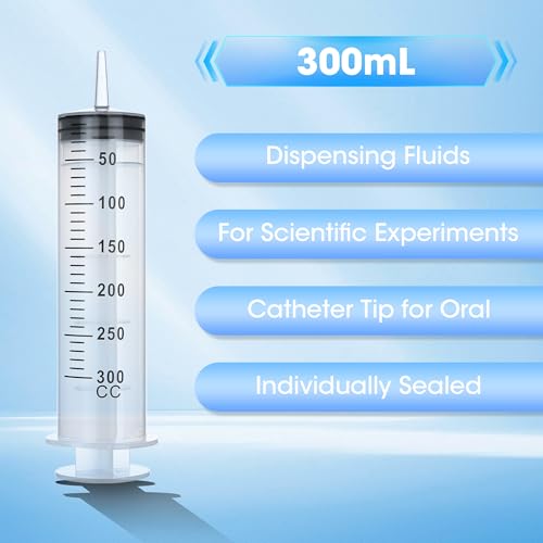 300ml Large Syringe for Thick Liquids, Individually Wrapped | Plastic Syringe Without Needle for Scientific Labs, Garden, Liquid Fertilizer - style: 300cc
