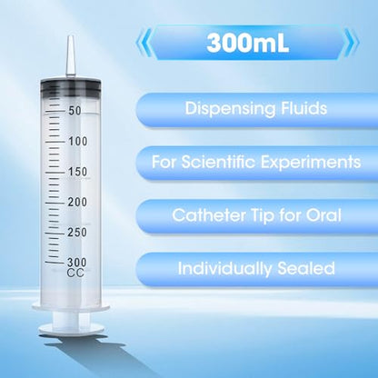 300ml Large Syringe for Thick Liquids, Individually Wrapped | Plastic Syringe Without Needle for Scientific Labs, Garden, Liquid Fertilizer - style: 300cc