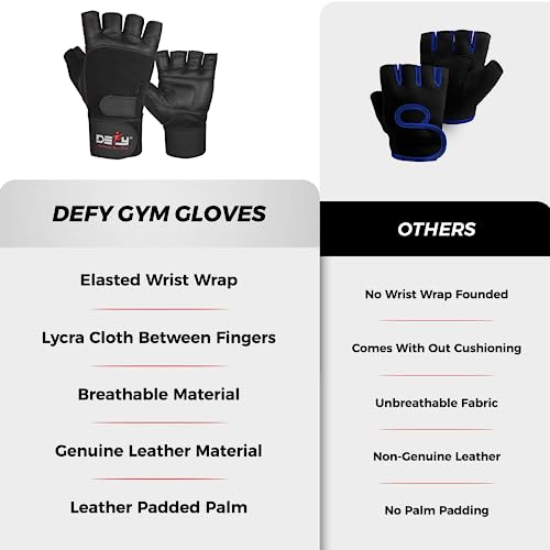 DEFY Padded Weight Lifting Gloves with 13" Long Wrist Wrap Genuine Leather Gym Gloves for Power Lifting, Cross Training, Workout Black - size: Medium