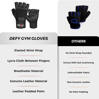 DEFY Padded Weight Lifting Gloves with 13" Long Wrist Wrap Genuine Leather Gym Gloves for Power Lifting, Cross Training, Workout Black - size: Medium