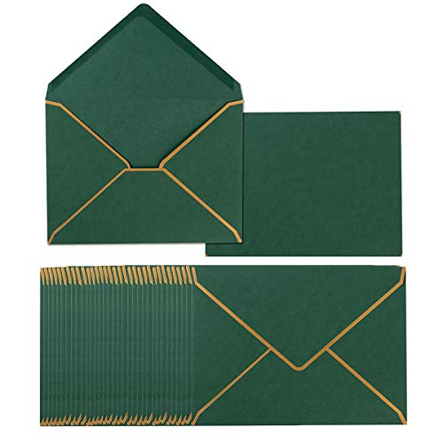 50 Pack A4 Envelopes Dark Green 4x6 with Gold Border, 4.25x6.25 - color: Green, size: A4 (4.25x6.25)