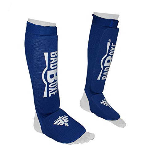 Twister Muay Thai Boxing Kickboxing Karate Shin Guard Taekwondo MMA | Elastic Cotton Cloth Shin & Instep Padded Guards | Shin in Steps Shin Guards Pair - color: BLUE/WHITE, size: Small-Medium